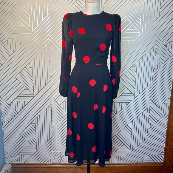 Reformation Luanne Dress Black Red Polka Dot - Picture 2 of 12